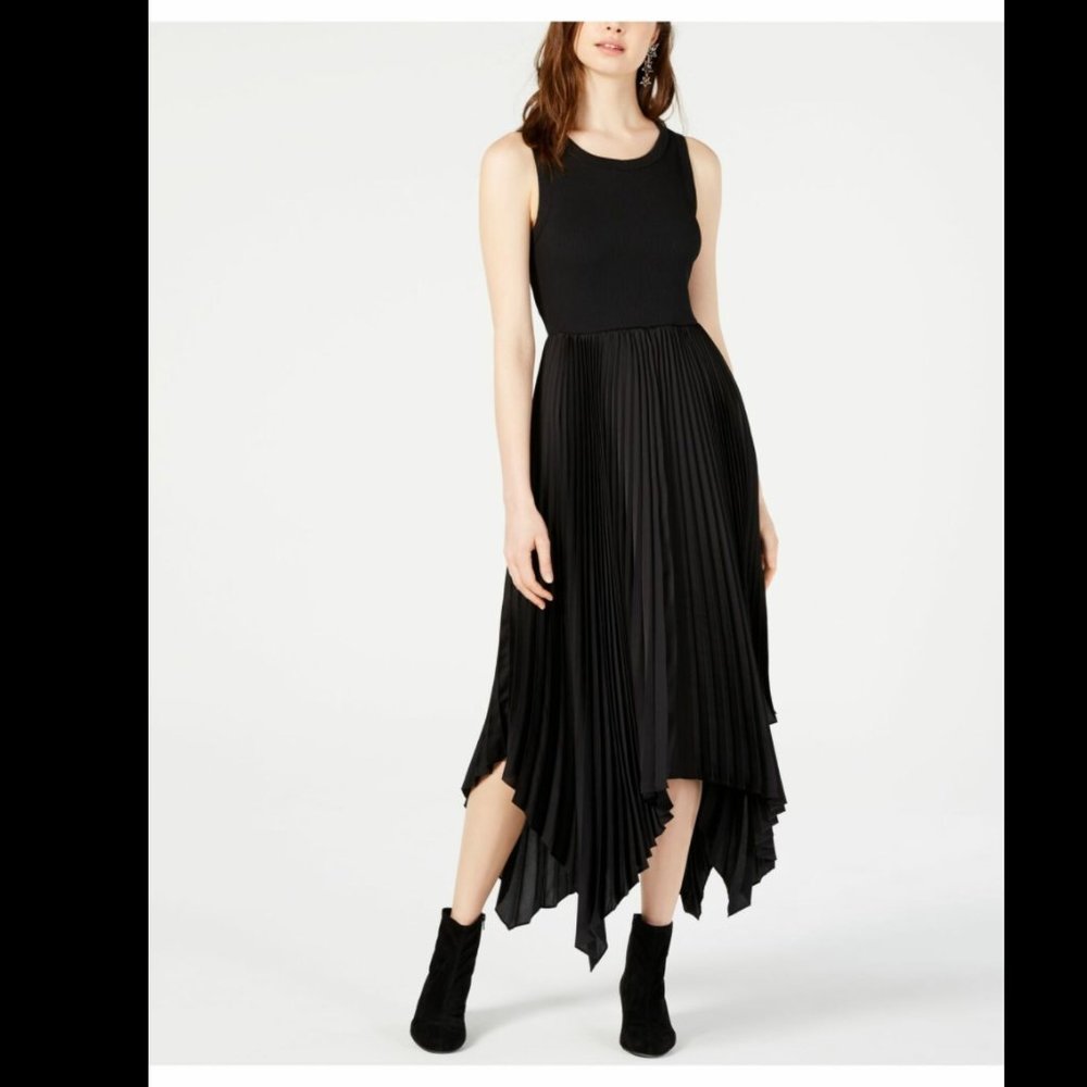 NWT Black Pleated Jewel Neck Sleeveless Dress M